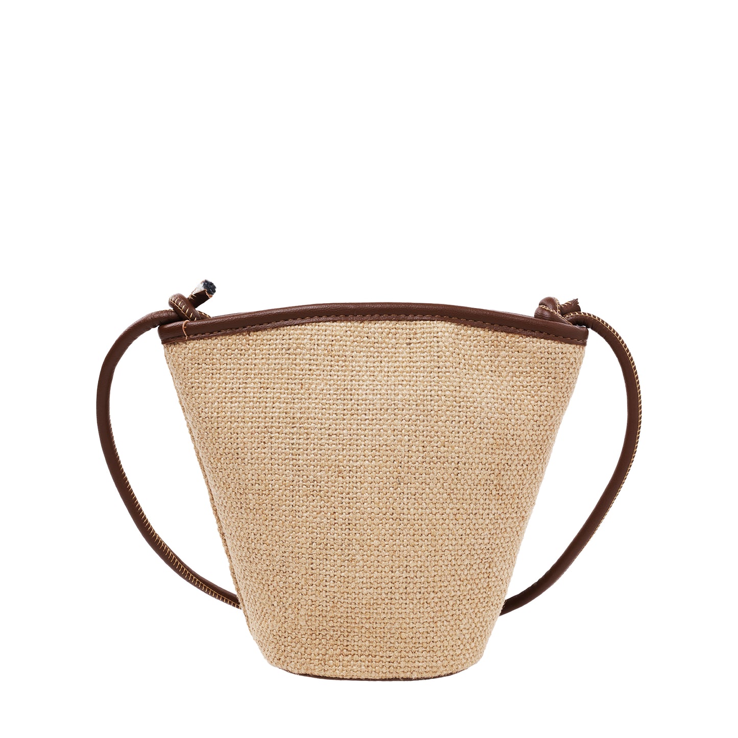 Raffia Crossbody With Pebbled Faux Leather Trim Brown