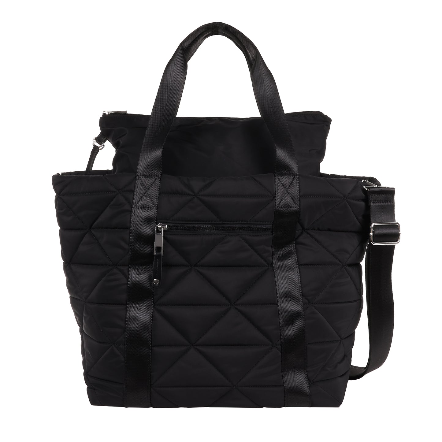 Quilted Diamond Nylon Weekender Tote Black