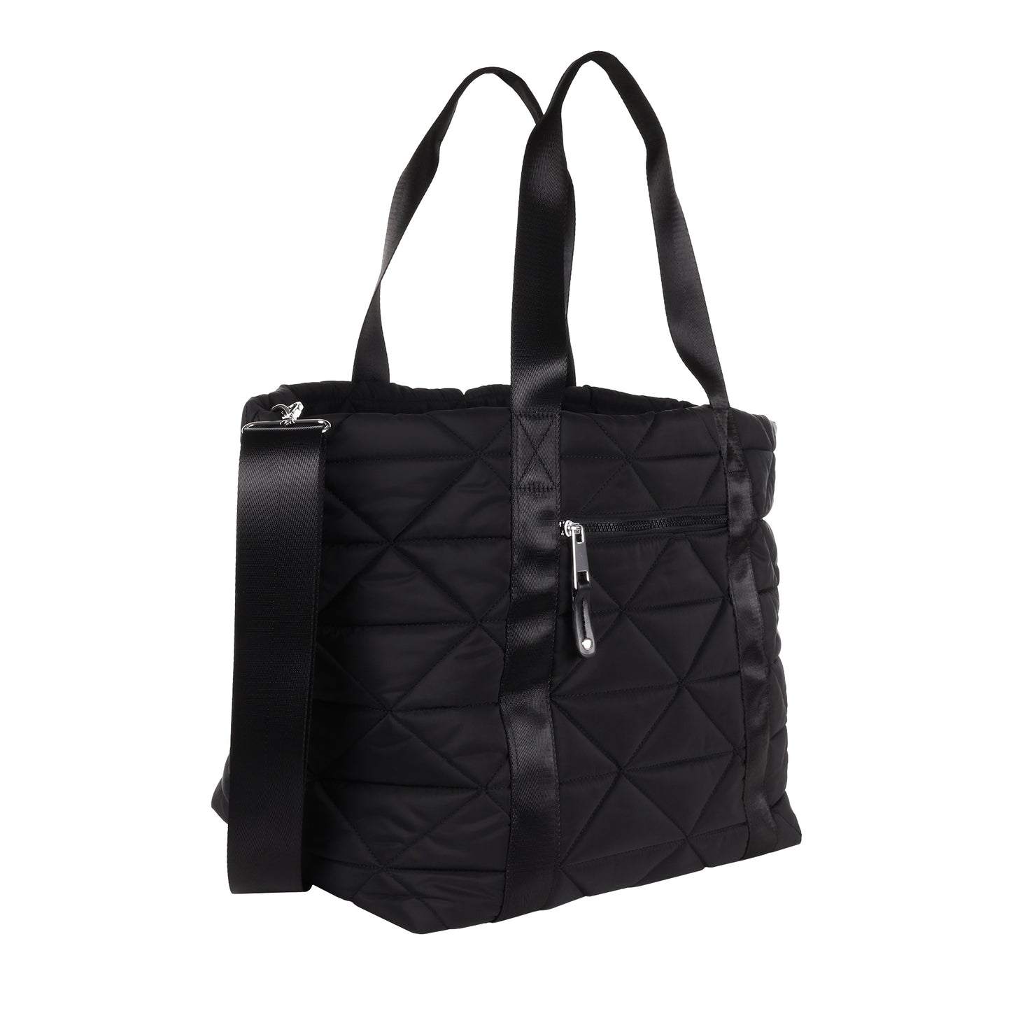 Quilted Diamond Nylon Weekender Tote Black