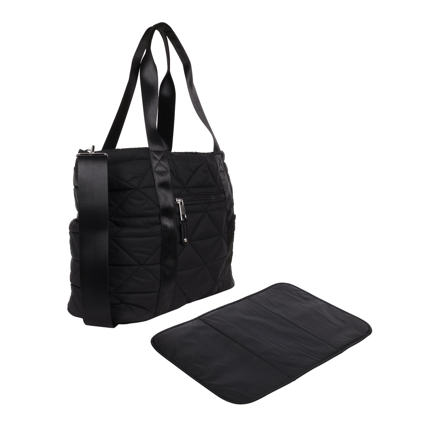 Diamond Quilted Nylon Carry-All Diaper Bag Black