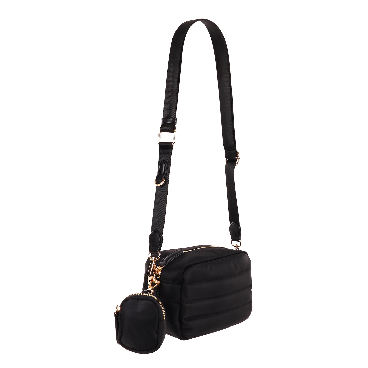 Nylon Camera Bag With Ribbed Detail Black