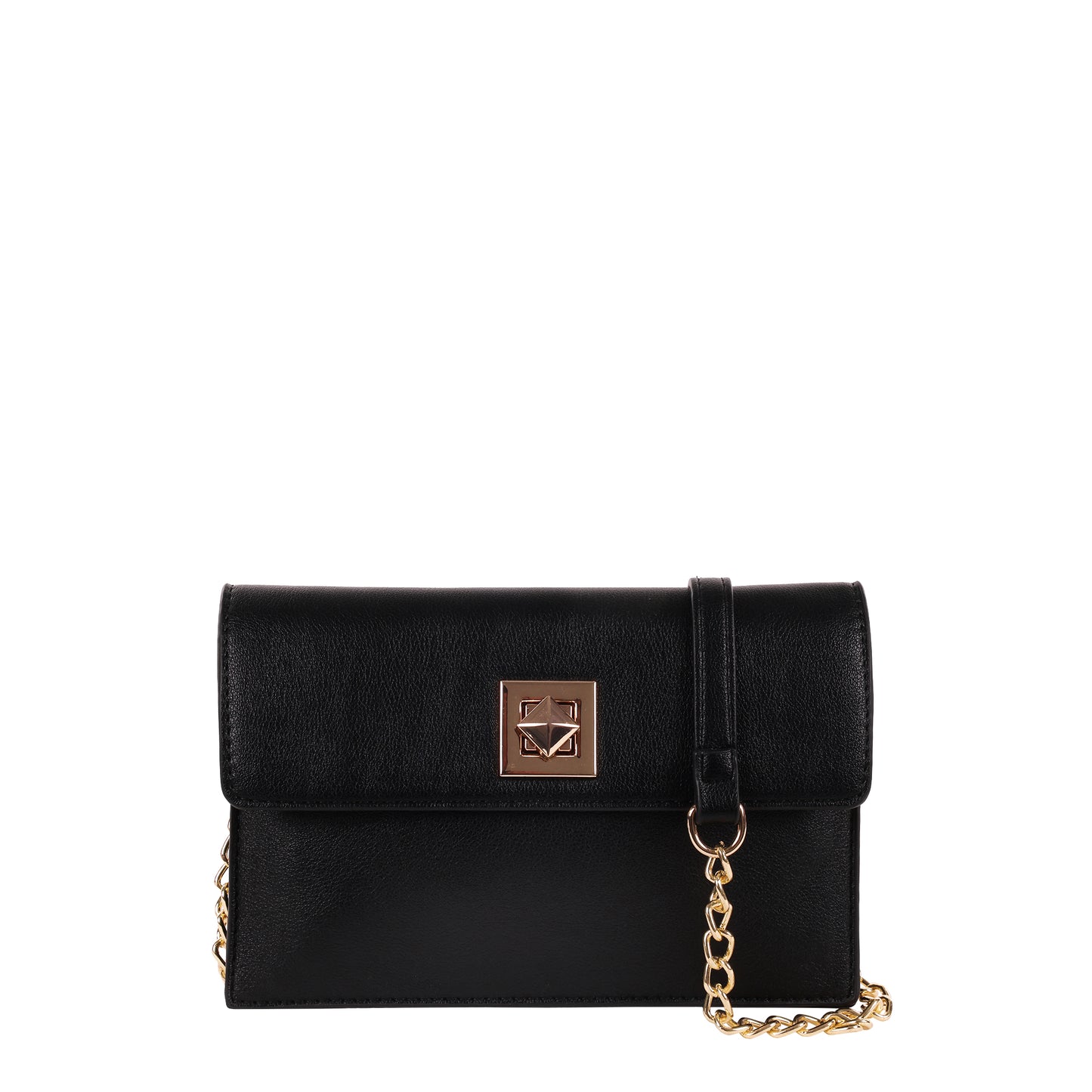 Faux Leather Crossbody With Chain Strap Black