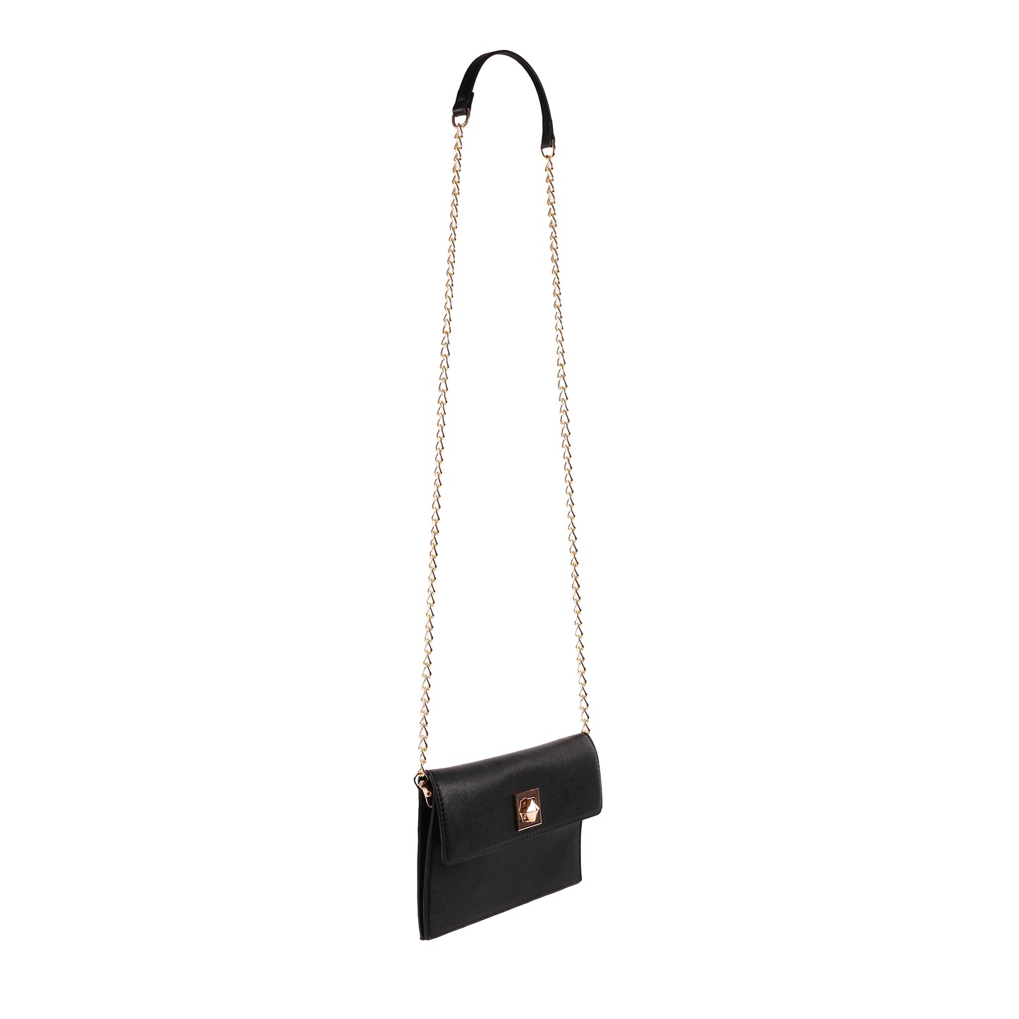 Faux Leather Crossbody With Chain Strap Black