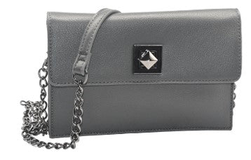 Faux Leather Crossbody With Chain Strap Grey