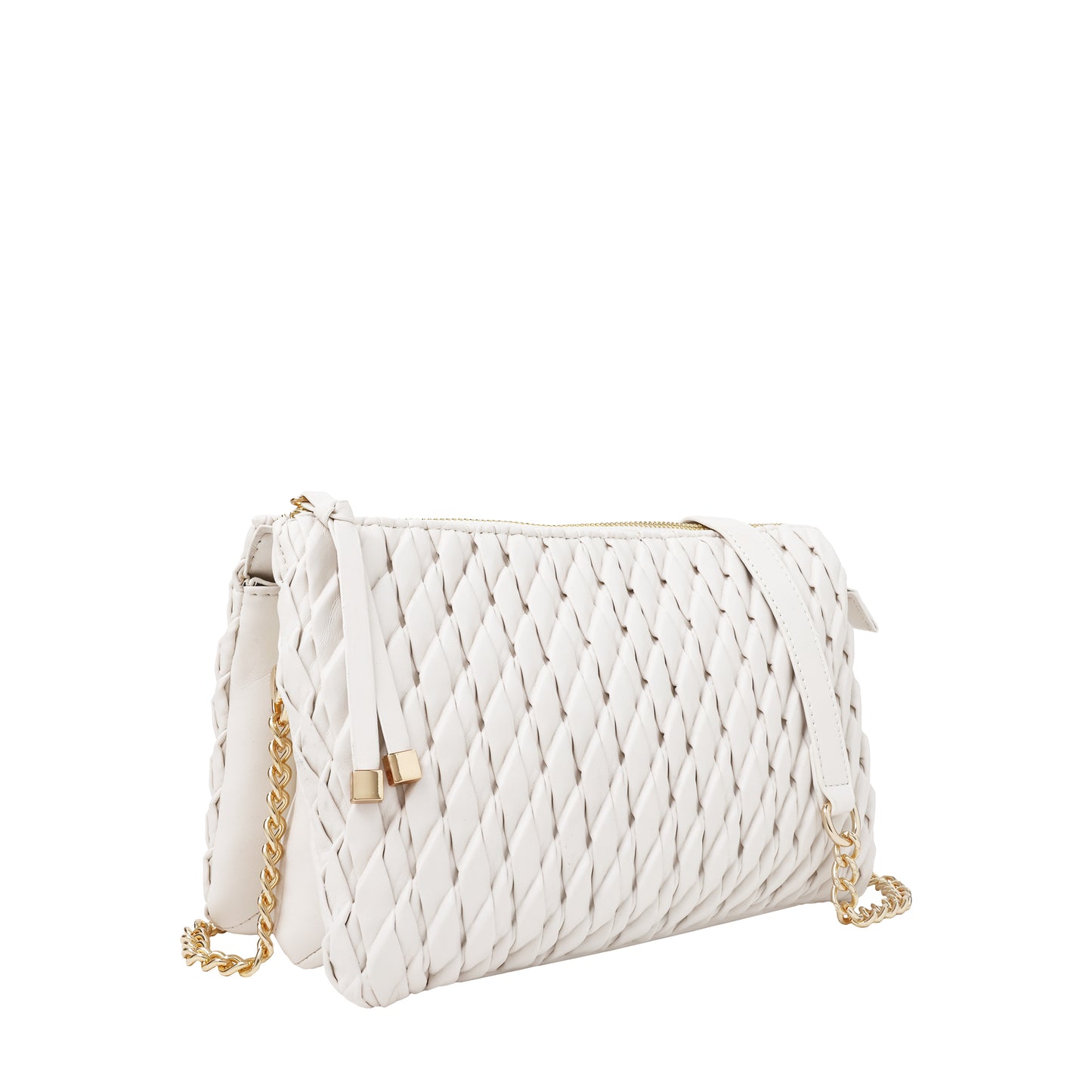 Pleated Faux Leather Crossbody With Chain Detail Ivory