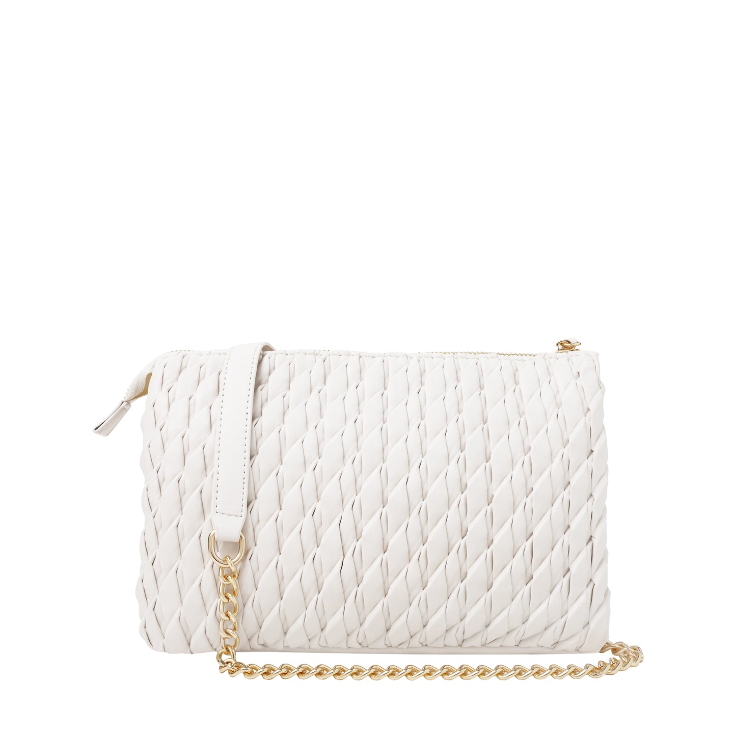 Pleated Faux Leather Crossbody With Chain Detail Ivory