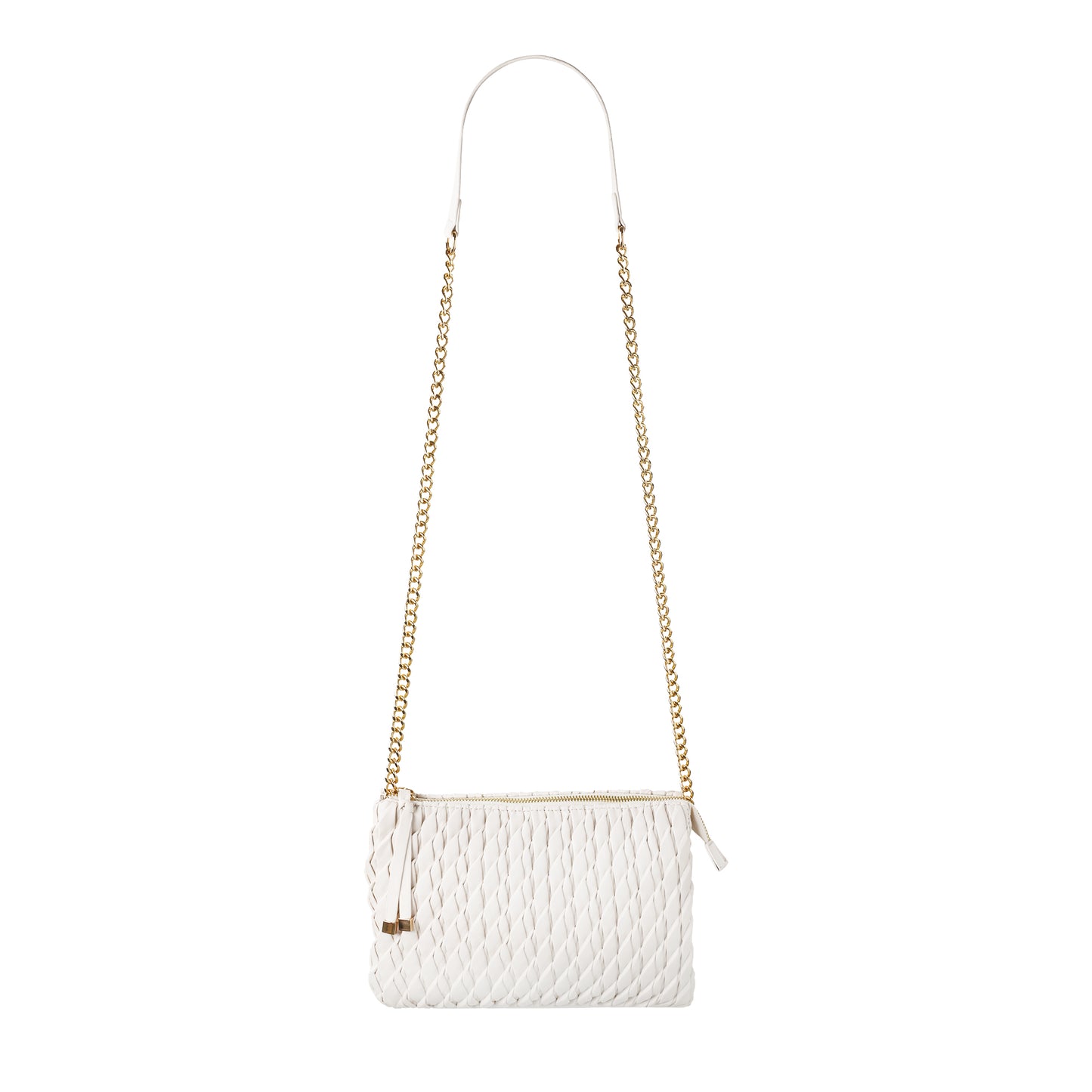 Pleated Faux Leather Crossbody With Chain Detail Ivory