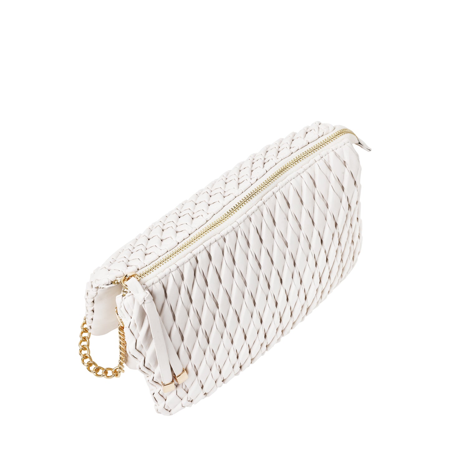 Pleated Faux Leather Crossbody With Chain Detail Ivory