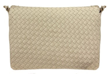 Faux Leather Woven Flap Shoulder Bag Cream