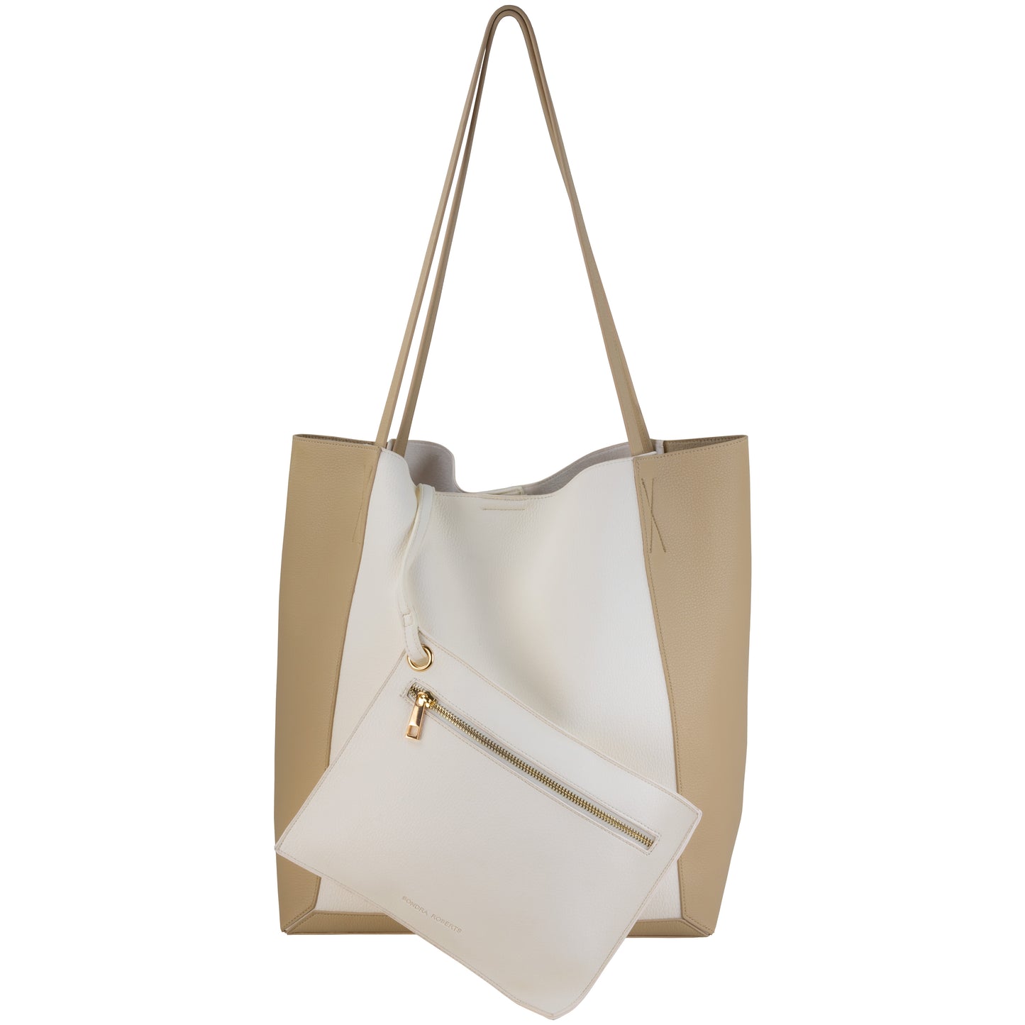 Color Blocked Nappa Faux Leather Tote Natural