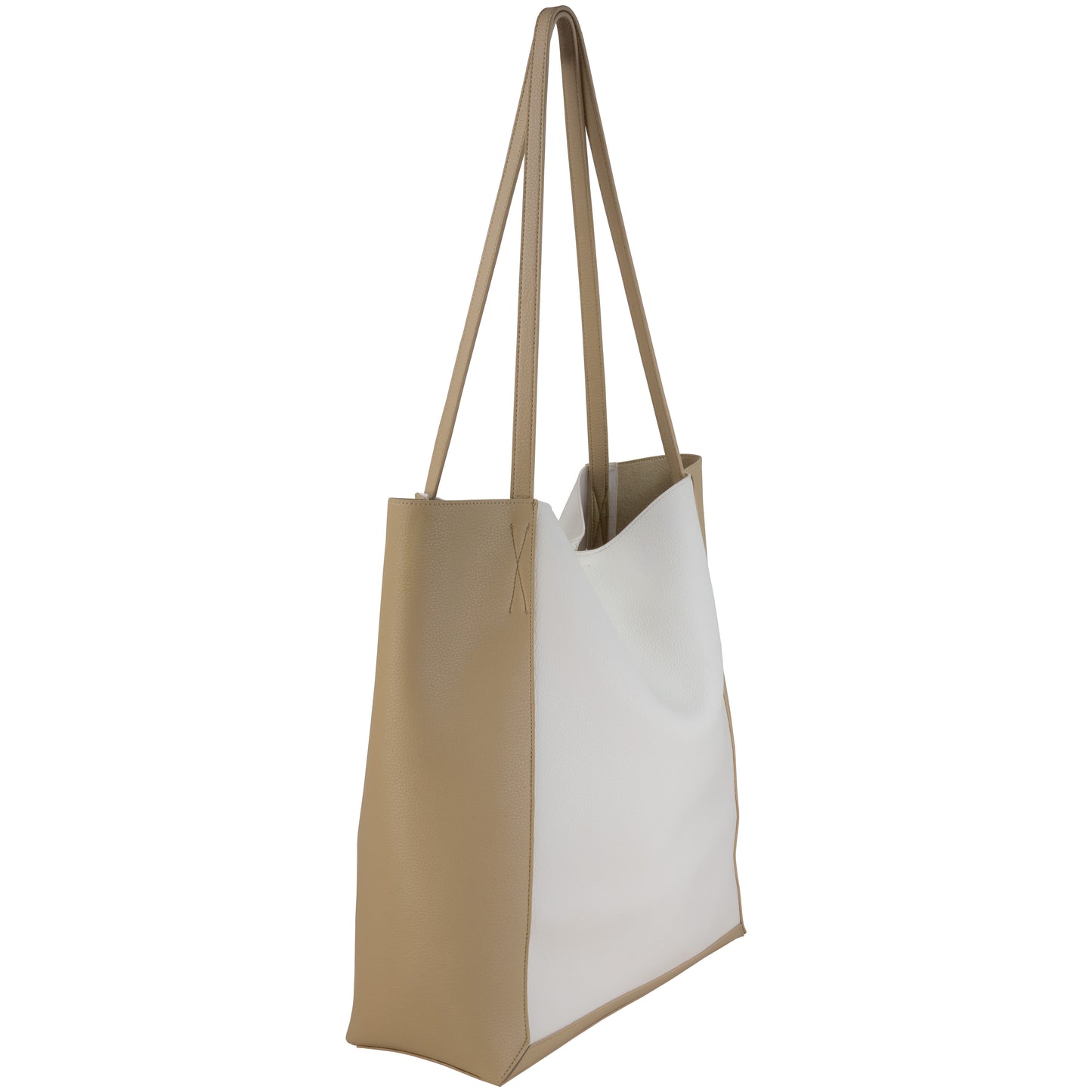 Color Blocked Nappa Faux Leather Tote Natural