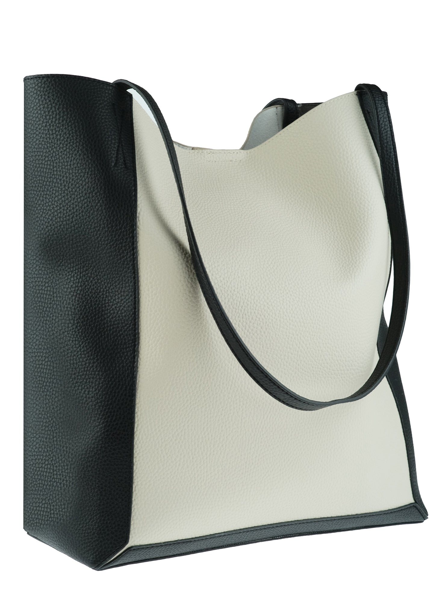 Color Blocked Nappa Faux Leather Tote Black