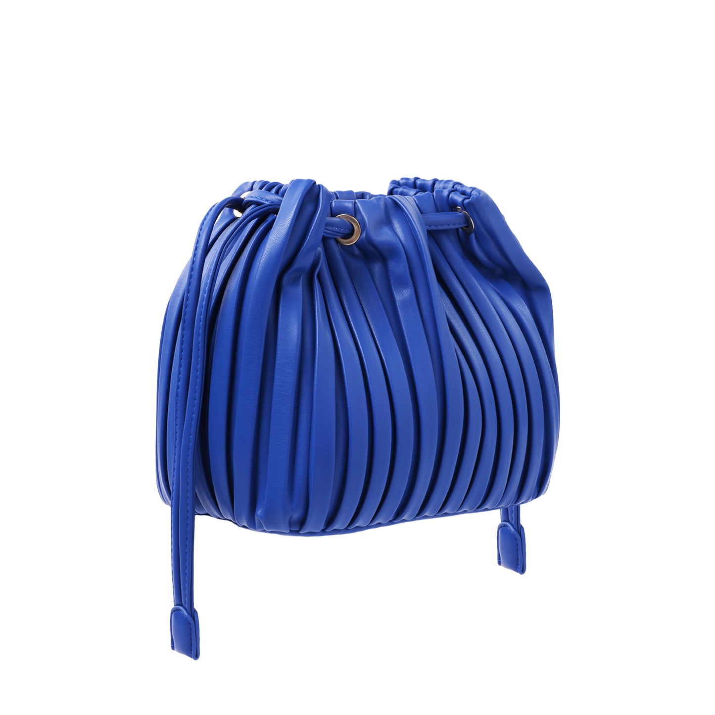 Pleated Soft Nappa Drawstring Crossbody Blue