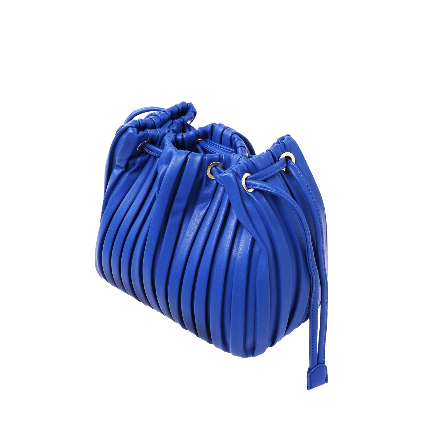 Pleated Soft Nappa Drawstring Crossbody Blue