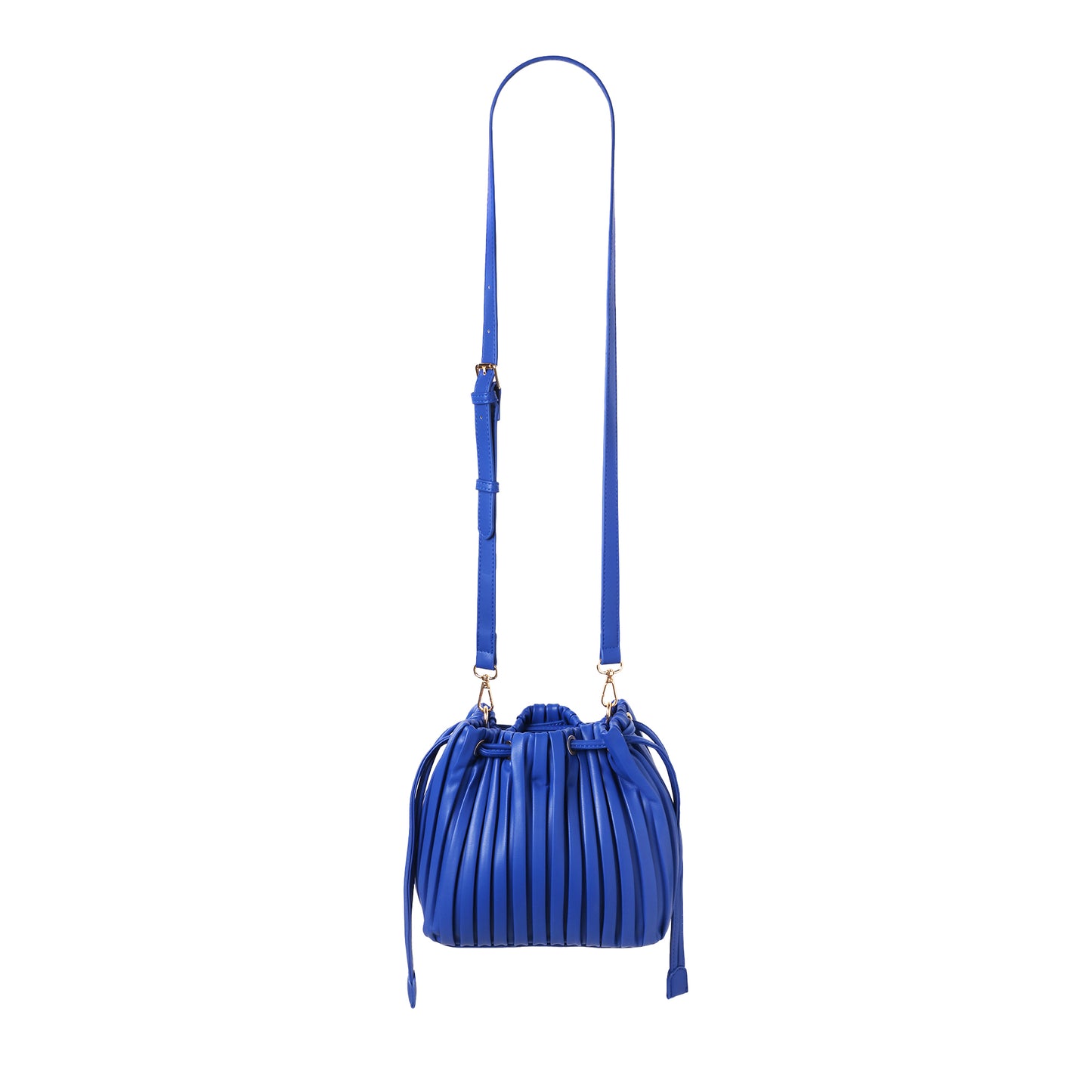 Pleated Soft Nappa Drawstring Crossbody Blue