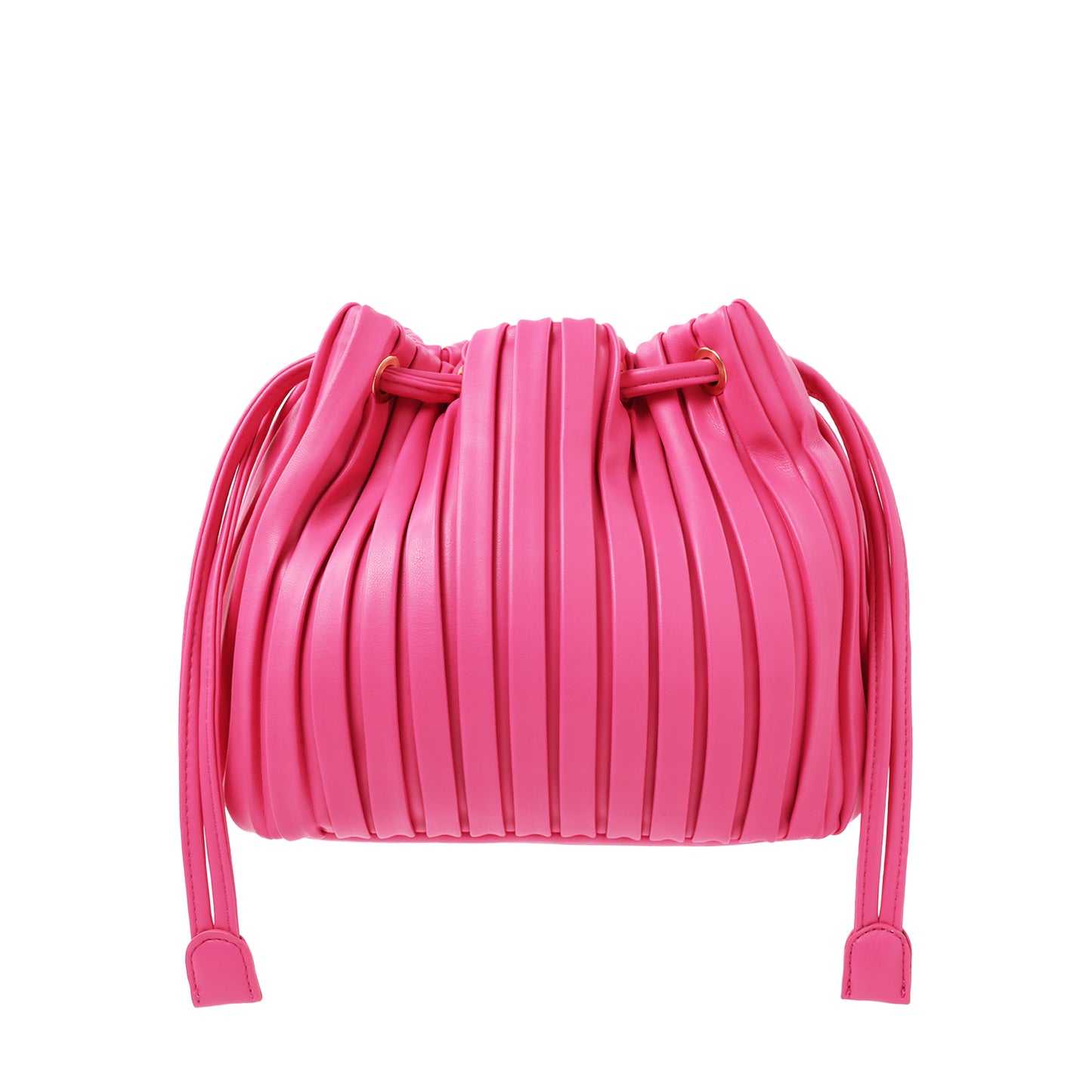 Pleated Soft Nappa Drawstring Crossbody Fuchsia