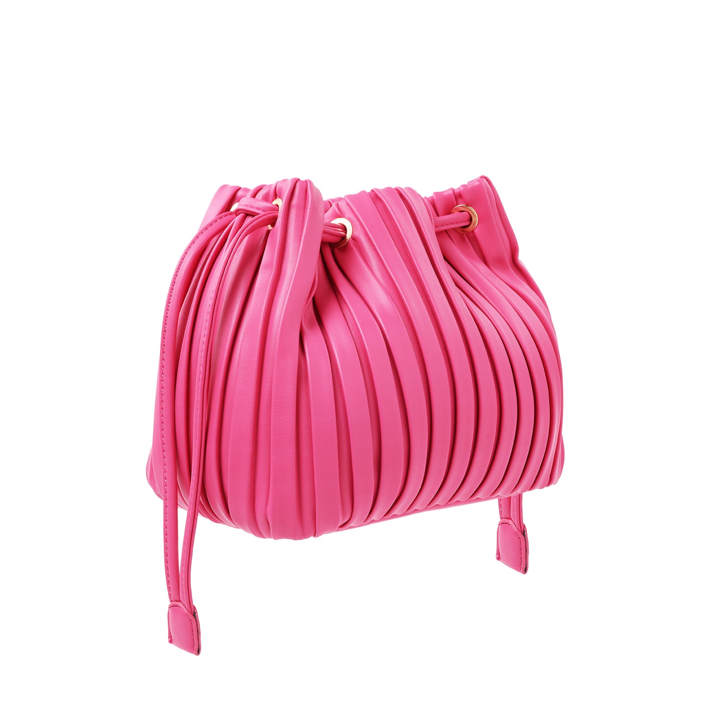 Pleated Soft Nappa Drawstring Crossbody Fuchsia