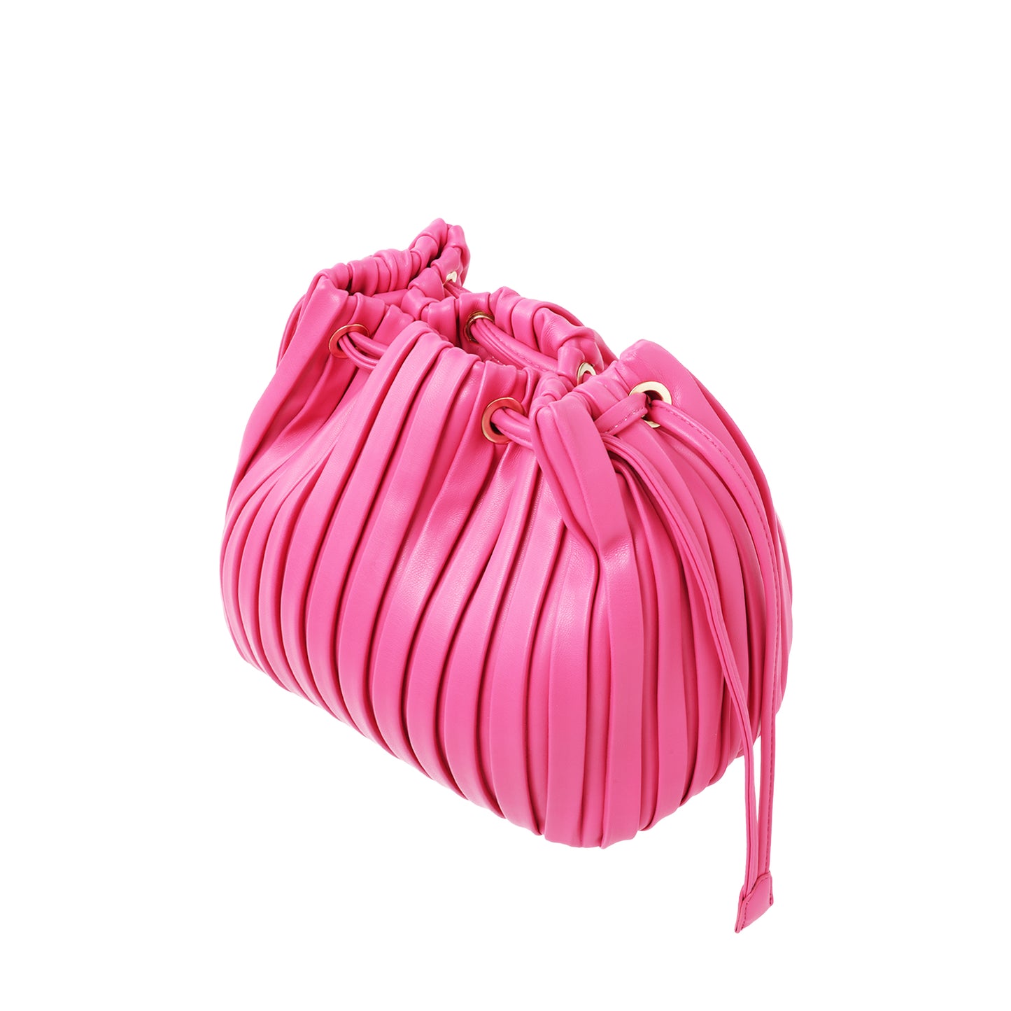 Pleated Soft Nappa Drawstring Crossbody Fuchsia