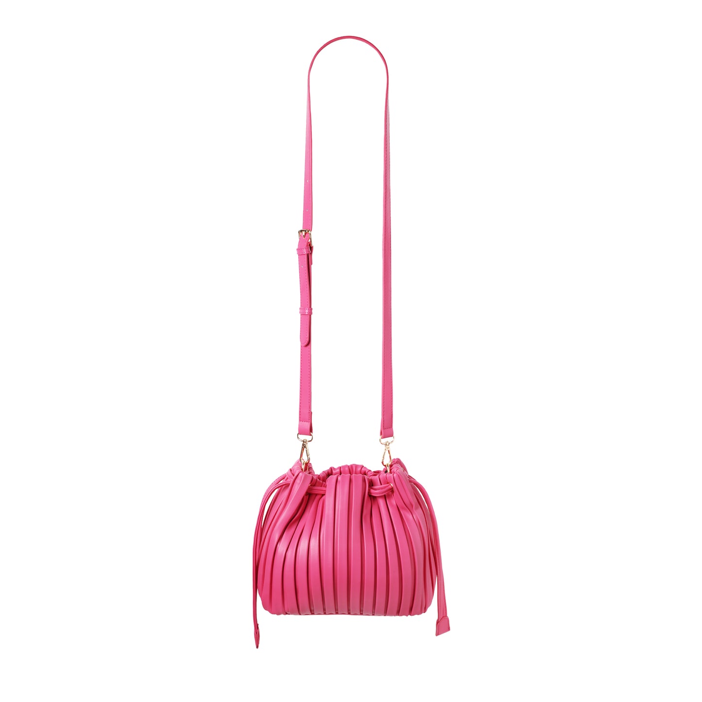 Pleated Soft Nappa Drawstring Crossbody Fuchsia