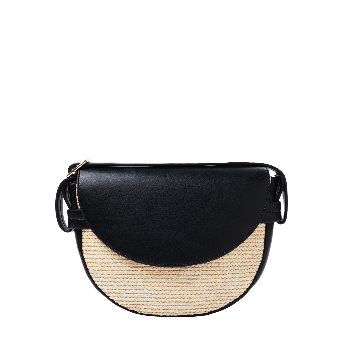 Raffia And Faux Leather Crossbody Black