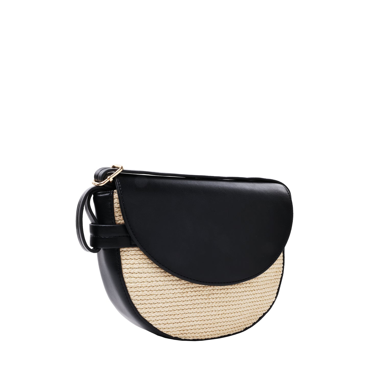 Raffia And Faux Leather Crossbody Black