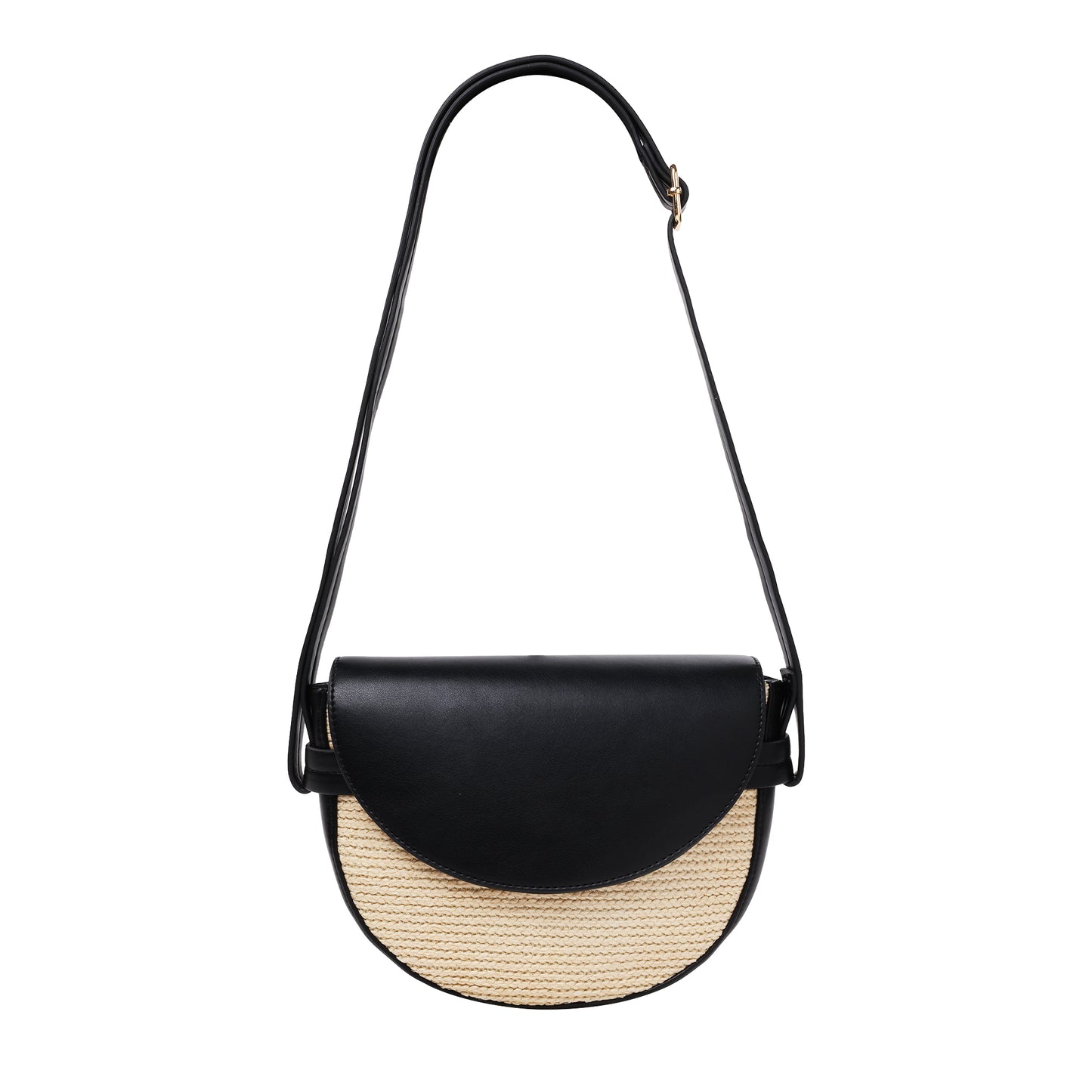 Raffia And Faux Leather Crossbody Black