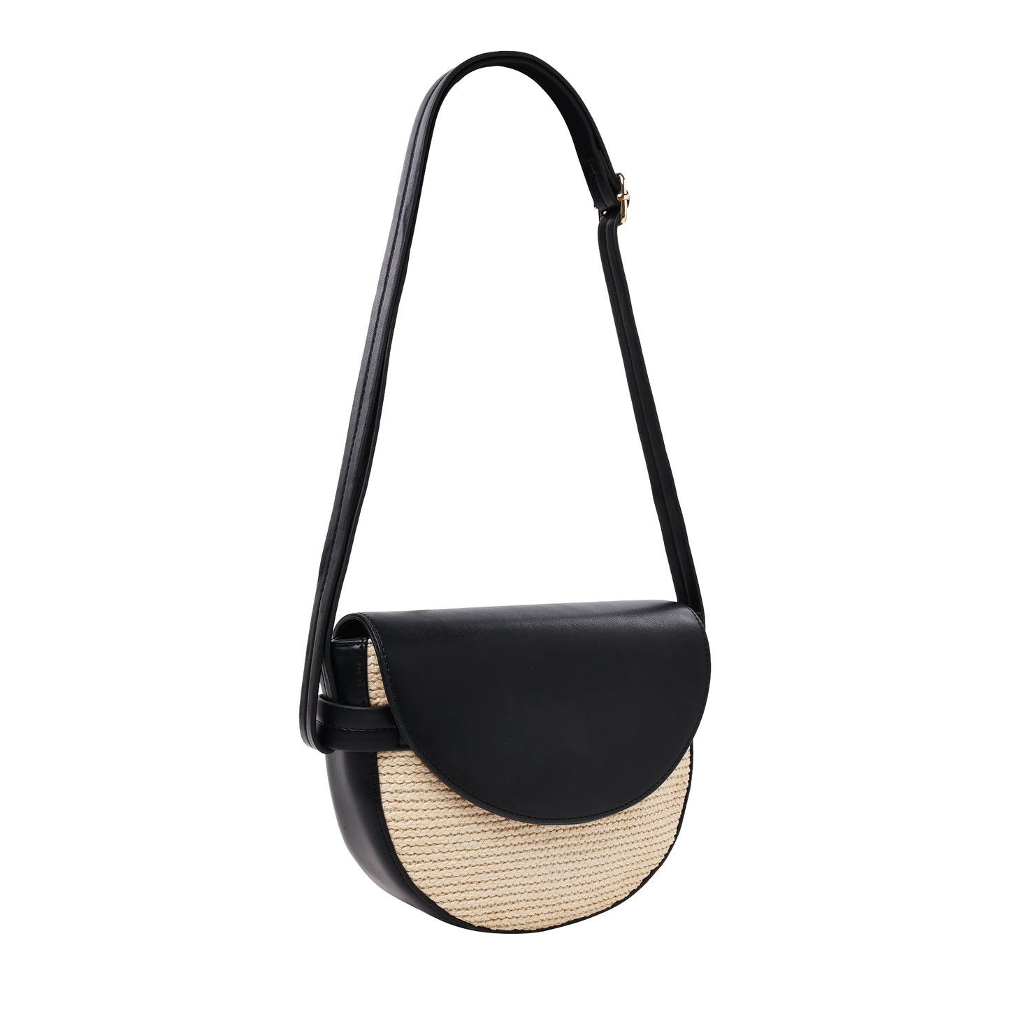 Raffia And Faux Leather Crossbody Black