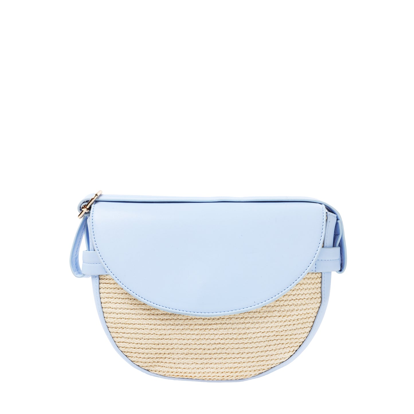 Raffia And Faux Leather Crossbody Blue