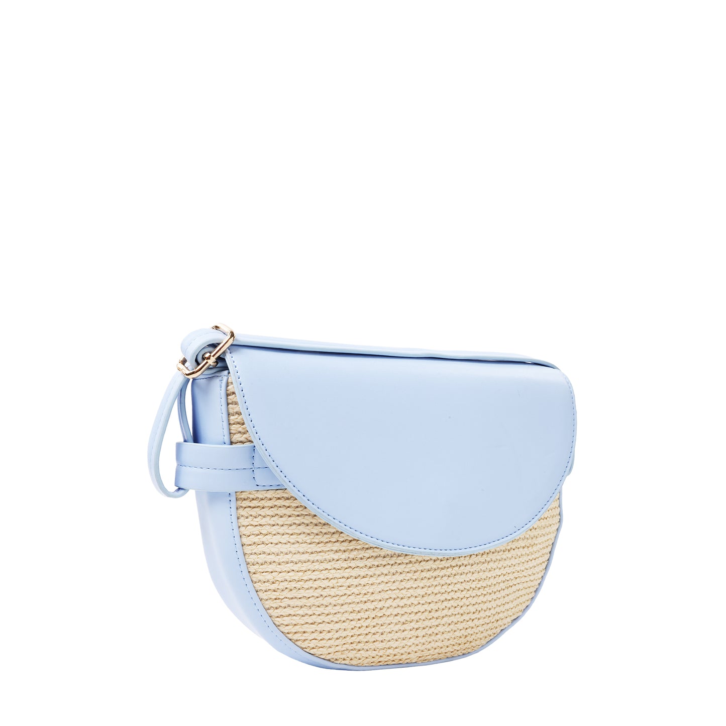 Raffia And Faux Leather Crossbody Blue