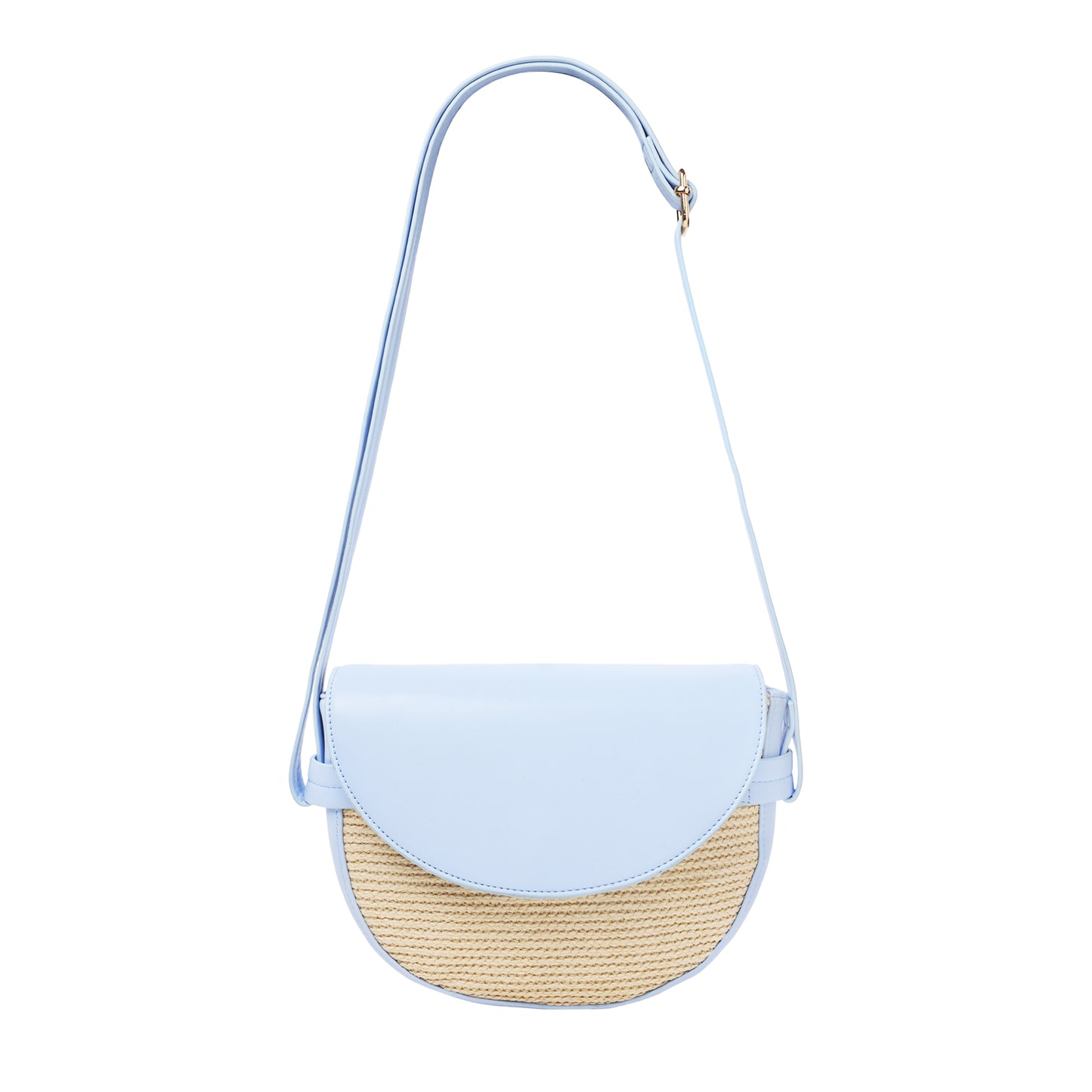 Raffia And Faux Leather Crossbody Blue