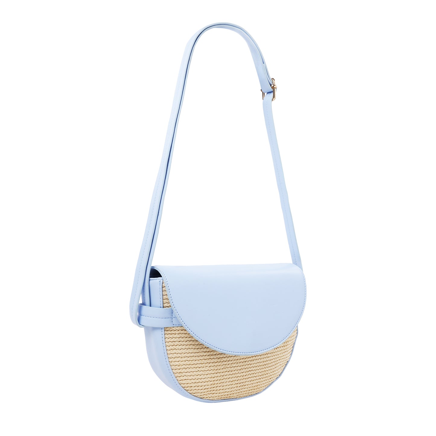 Raffia And Faux Leather Crossbody Blue