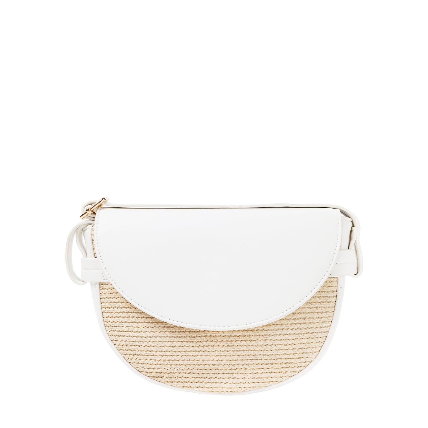 Raffia And Faux Leather Crossbody White