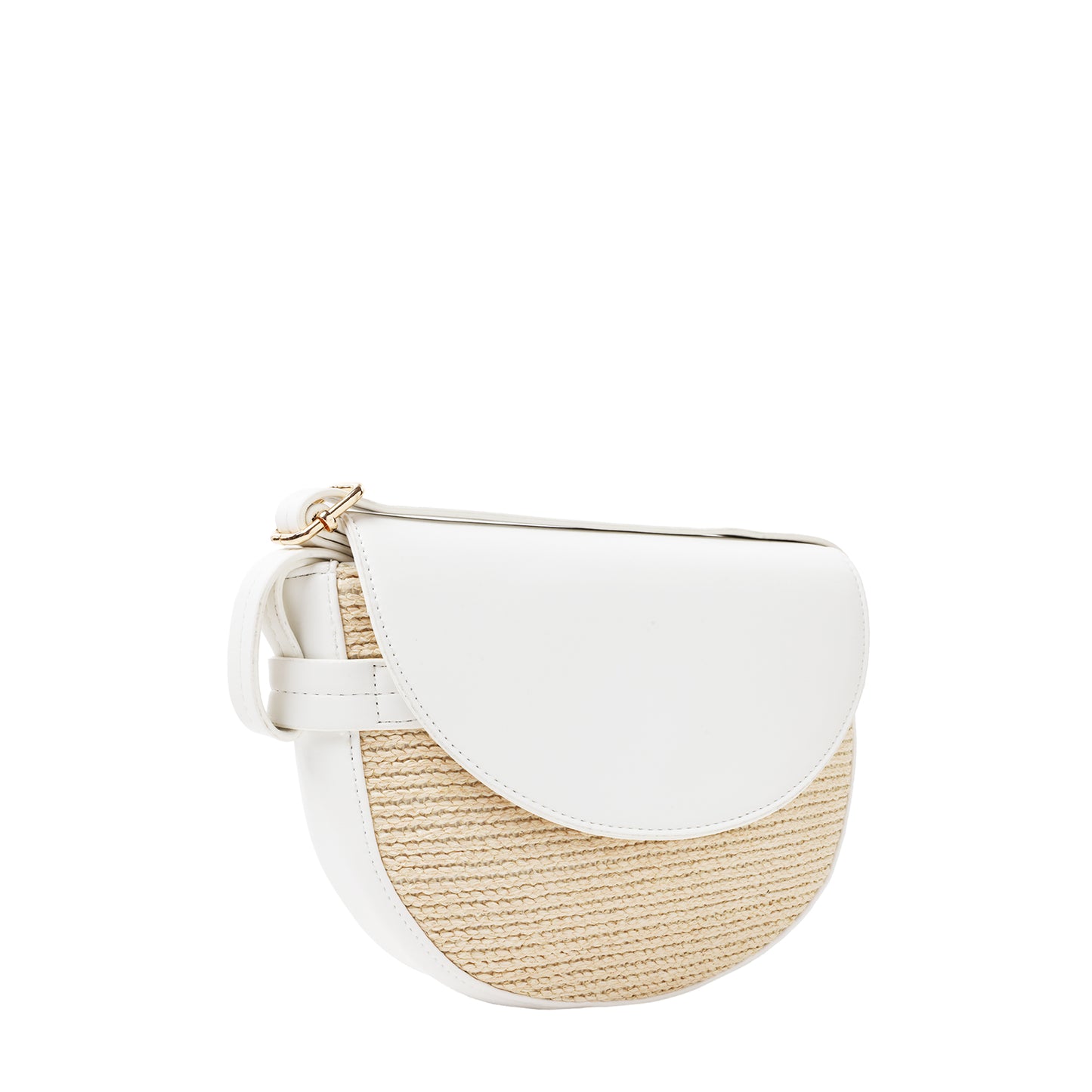 Raffia And Faux Leather Crossbody White