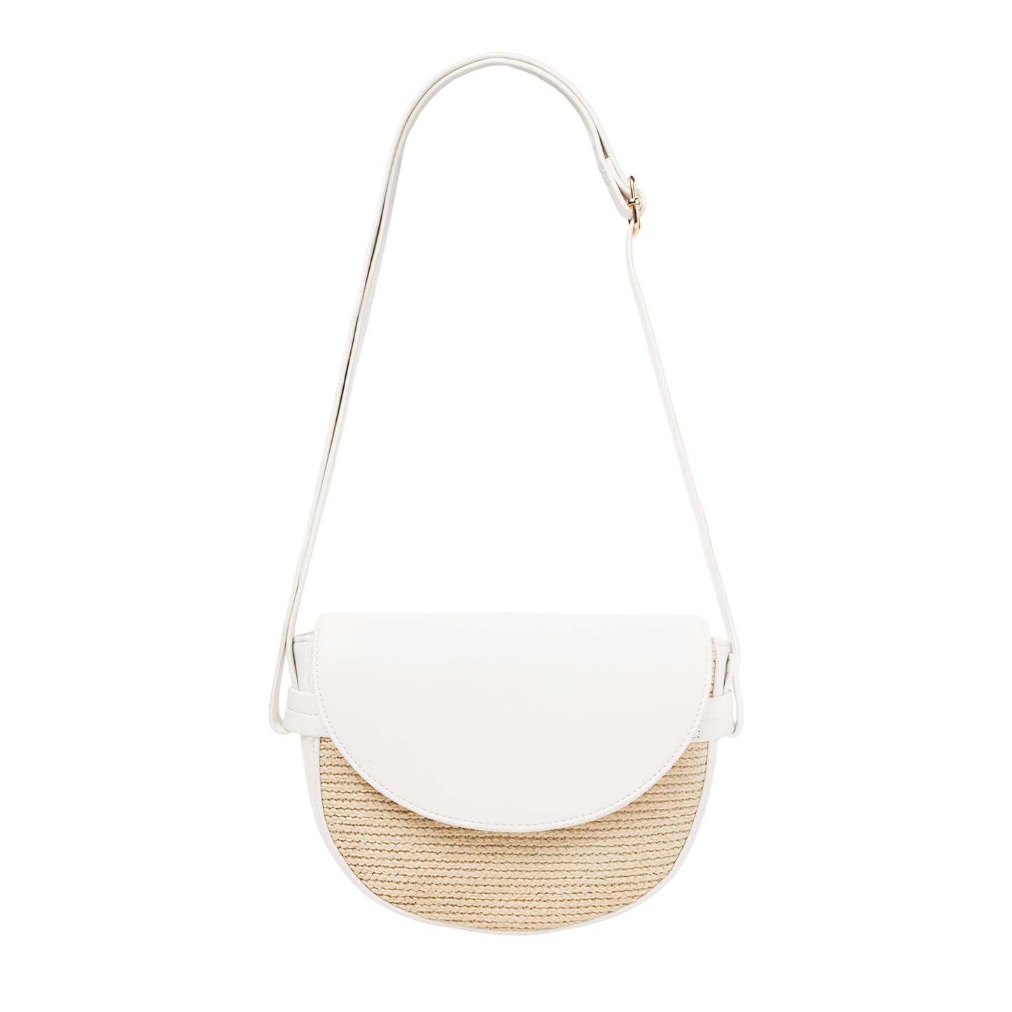 Raffia And Faux Leather Crossbody White