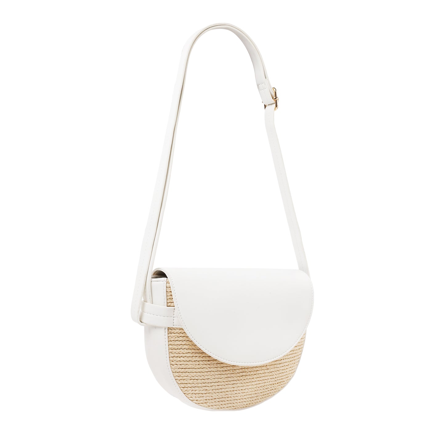 Raffia And Faux Leather Crossbody White