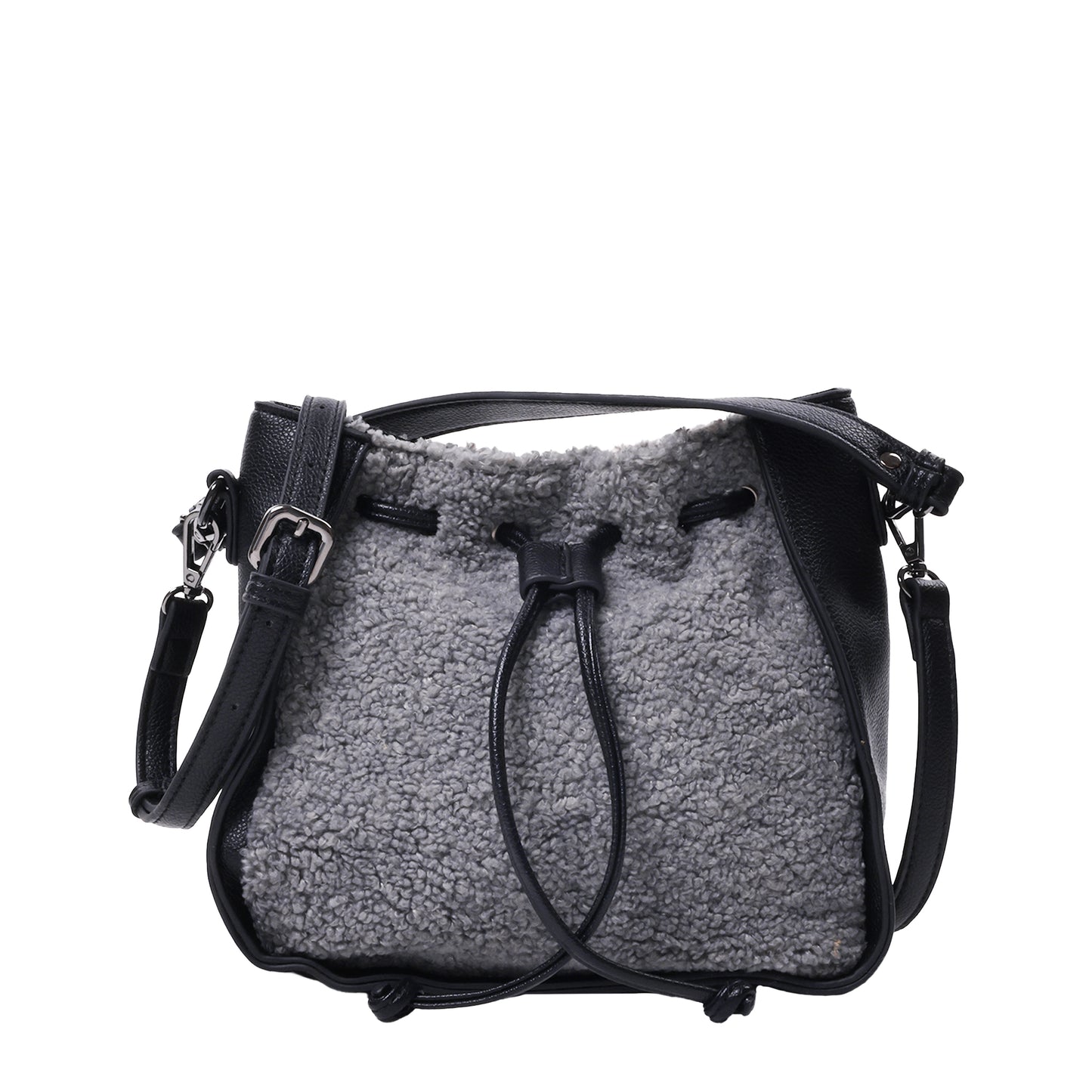 Sherpa Drawstring Bucket Bag Grey