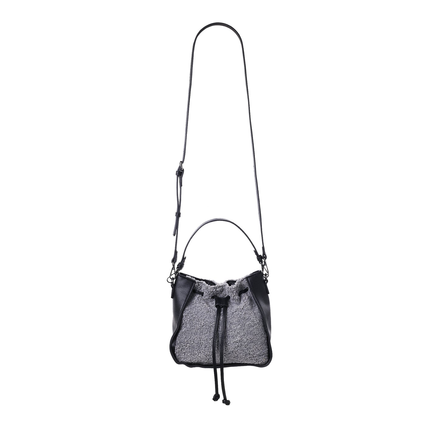 Sherpa Drawstring Bucket Bag Grey