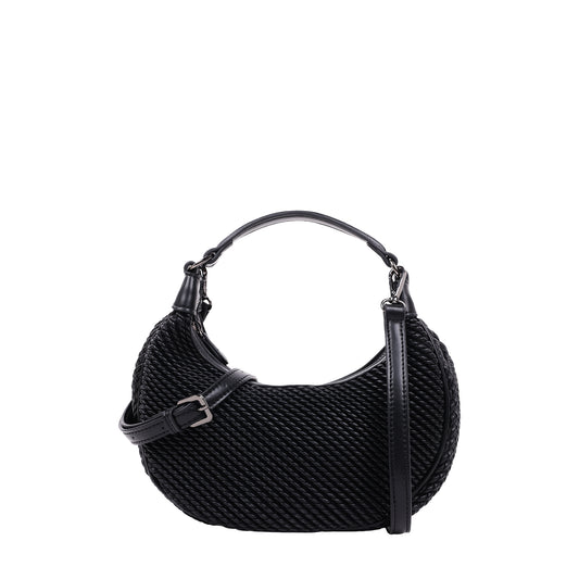 Twisted Embossed Faux Leather Mini Hobo Black