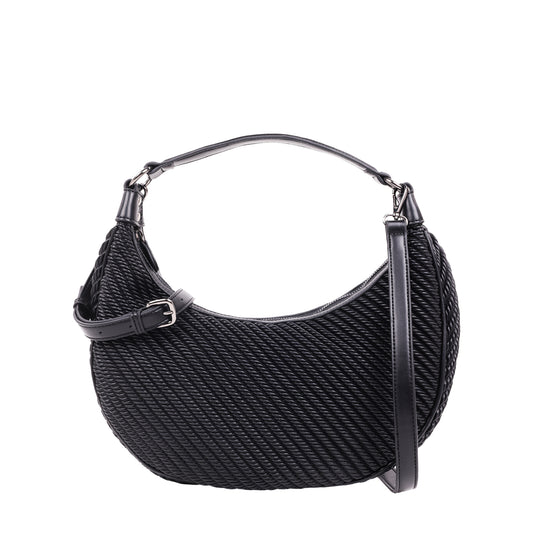 Twisted Embossed Faux Leather Hobo Black