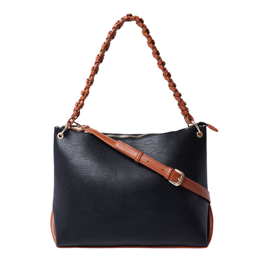 Pebbled Faux Leather Hobo Black