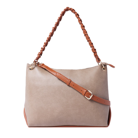 Pebbled Faux Leather Hobo Taupe