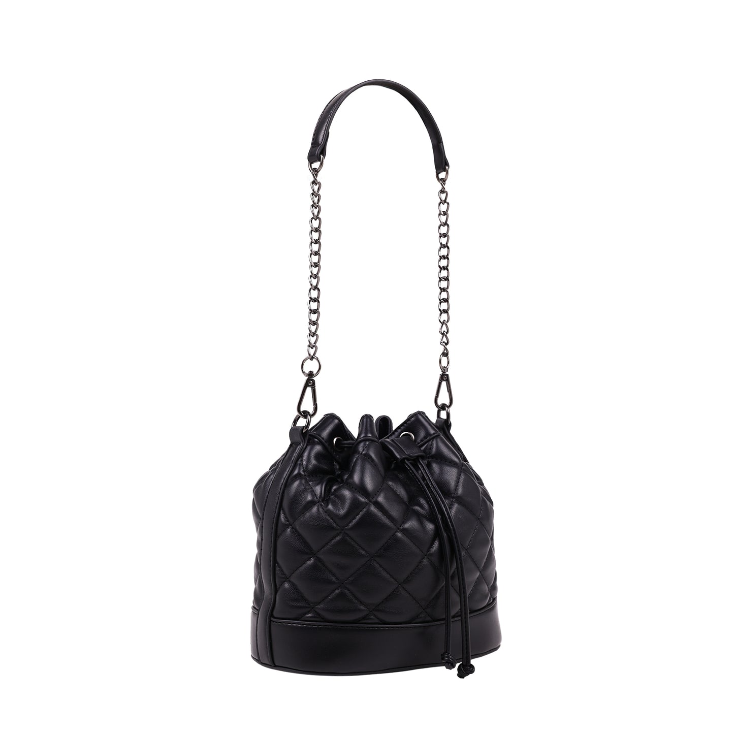 Quilted Faux Leather Bucket Bag Black