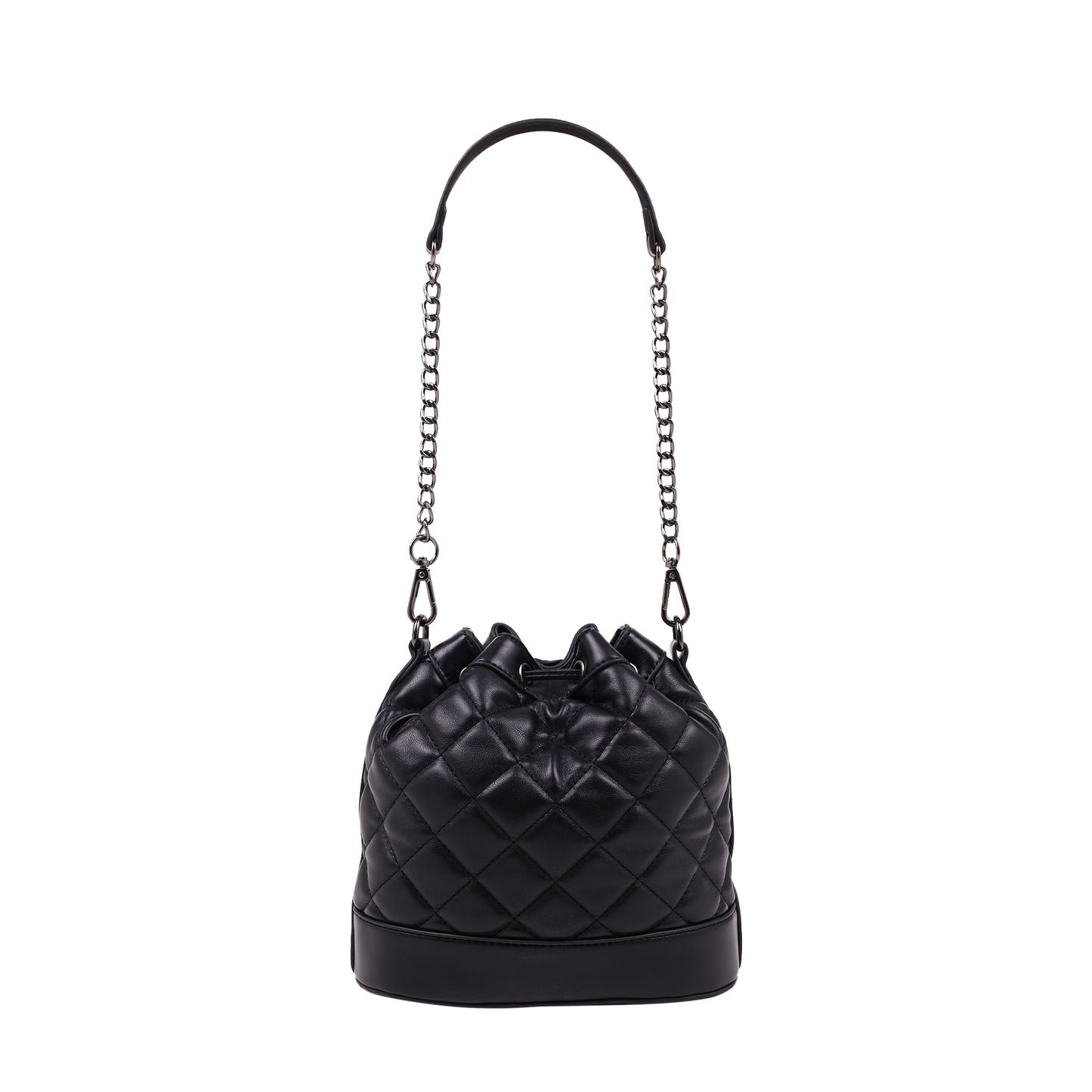 Quilted Faux Leather Bucket Bag Black