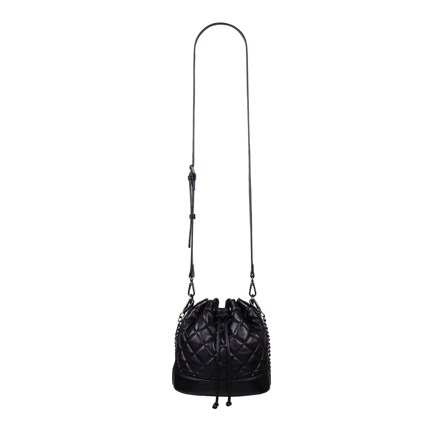 Quilted Faux Leather Bucket Bag Black