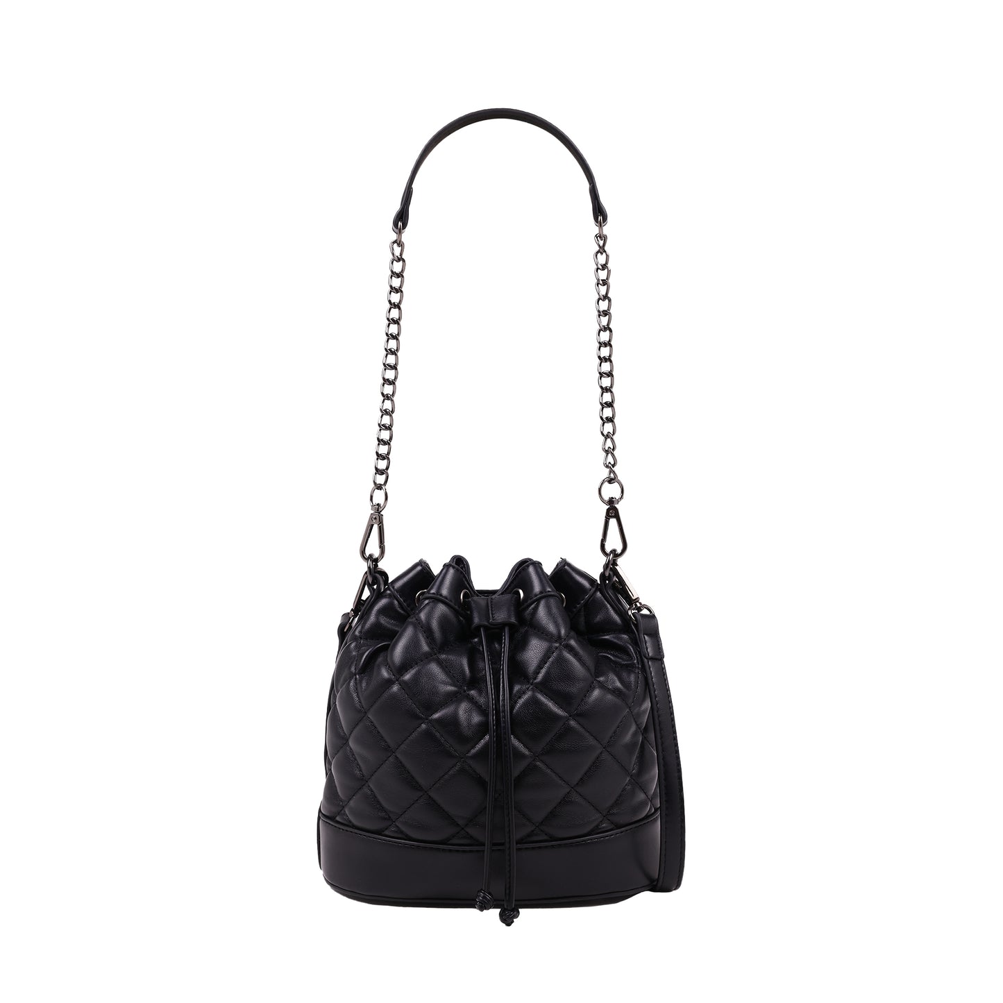 Quilted Faux Leather Bucket Bag Black