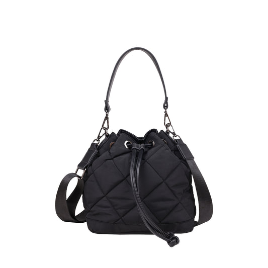 Double Quilted Nylon Bucket Bag Black