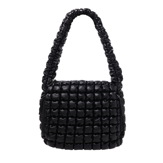 Quilted Pu Hobo Tote Bag Black