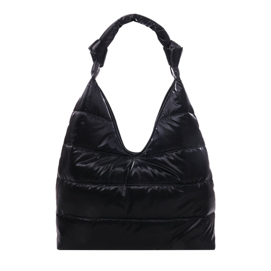 Shiny Puff Quilted Hobo Tote Black