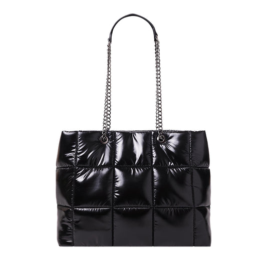 Square Quilted Nylon Tote Bag Black