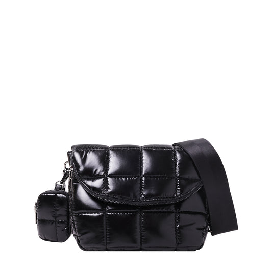 Square Quilted Nylon Cross Body Black
